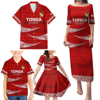 Tonga Rugby Family Matching Puletasi Dress and Hawaiian Shirt 2023 Ikale Tahi Tongan Ngatu Pattern - Wonder Print Shop