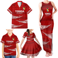 Tonga Rugby Family Matching Tank Maxi Dress and Hawaiian Shirt 2023 Ikale Tahi Tongan Ngatu Pattern - Wonder Print Shop