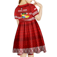 Tonga Rugby Kid Short Sleeve Dress 2023 Ikale Tahi Tongan Ngatu Pattern - Wonder Print Shop