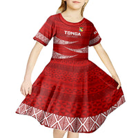 Tonga Rugby Kid Short Sleeve Dress 2023 Ikale Tahi Tongan Ngatu Pattern - Wonder Print Shop