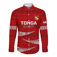 Tonga Rugby Long Sleeve Button Shirt 2023 Ikale Tahi Tongan Ngatu Pattern - Wonder Print Shop