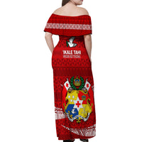 Tonga Rugby Off Shoulder Maxi Dress 2023 Ikale Tahi Tongan Ngatu Pattern - Wonder Print Shop