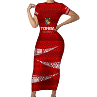 Tonga Rugby Short Sleeve Bodycon Dress 2023 Ikale Tahi Tongan Ngatu Pattern - Wonder Print Shop