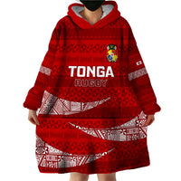 Tonga Rugby Wearable Blanket Hoodie 2023 Ikale Tahi Tongan Ngatu Pattern - Wonder Print Shop