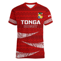 Tonga Rugby Women V Neck T Shirt 2023 Ikale Tahi Tongan Ngatu Pattern - Wonder Print Shop