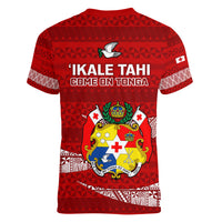 Tonga Rugby Women V Neck T Shirt 2023 Ikale Tahi Tongan Ngatu Pattern - Wonder Print Shop
