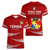 Tonga Rugby Women V Neck T Shirt 2023 Ikale Tahi Tongan Ngatu Pattern - Wonder Print Shop