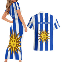 Uruguay Rugby Couples Matching Short Sleeve Bodycon Dress and Hawaiian Shirt Go Los Teros Flag Style - Wonder Print Shop