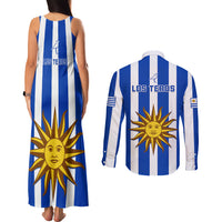Uruguay Rugby Couples Matching Tank Maxi Dress and Long Sleeve Button Shirts Go Los Teros Flag Style - Wonder Print Shop