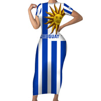 Uruguay Rugby Family Matching Short Sleeve Bodycon Dress and Hawaiian Shirt Go Los Teros Flag Style - Wonder Print Shop