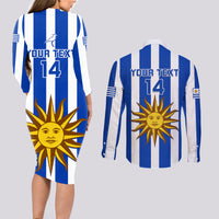 Custom Uruguay Rugby Couples Matching Long Sleeve Bodycon Dress and Long Sleeve Button Shirts Go Los Teros Flag Style - Wonder Print Shop