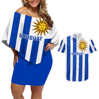 Custom Uruguay Rugby Couples Matching Off Shoulder Short Dress and Hawaiian Shirt Go Los Teros Flag Style - Wonder Print Shop