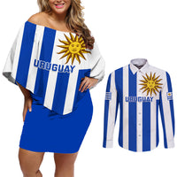 Custom Uruguay Rugby Couples Matching Off Shoulder Short Dress and Long Sleeve Button Shirts Go Los Teros Flag Style - Wonder Print Shop