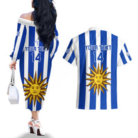 Custom Uruguay Rugby Couples Matching Off The Shoulder Long Sleeve Dress and Hawaiian Shirt Go Los Teros Flag Style - Wonder Print Shop