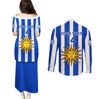 Custom Uruguay Rugby Couples Matching Puletasi Dress and Long Sleeve Button Shirts Go Los Teros Flag Style - Wonder Print Shop