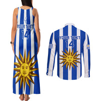Custom Uruguay Rugby Couples Matching Tank Maxi Dress and Long Sleeve Button Shirts Go Los Teros Flag Style - Wonder Print Shop