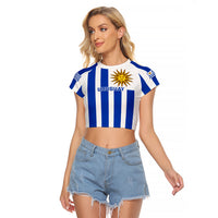 Custom Uruguay Rugby Raglan Cropped T Shirt Go Los Teros Flag Style - Wonder Print Shop