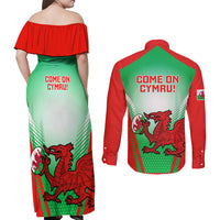 Wales Rugby Couples Matching Off Shoulder Maxi Dress and Long Sleeve Button Shirts 2023 Come On Cymru Champions World Cup - Wonder Print Shop