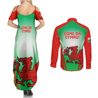 Wales Rugby Couples Matching Summer Maxi Dress and Long Sleeve Button Shirts 2023 Come On Cymru Champions World Cup - Wonder Print Shop