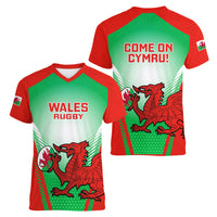 Wales Rugby Women V Neck T Shirt 2023 Come On Cymru Champions World Cup - Wonder Print Shop