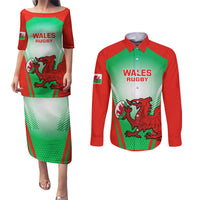 Custom Wales Rugby Couples Matching Puletasi Dress and Long Sleeve Button Shirts 2023 Come On Cymru Champions World Cup - Wonder Print Shop