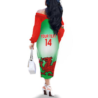 Custom Wales Rugby Family Matching Off Shoulder Long Sleeve Dress and Hawaiian Shirt 2023 Come On Cymru Champions World Cup - Wonder Print Shop