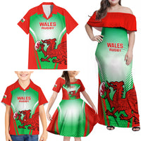 Custom Wales Rugby Family Matching Off Shoulder Maxi Dress and Hawaiian Shirt 2023 Come On Cymru Champions World Cup - Wonder Print Shop