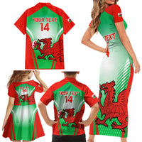 Custom Wales Rugby Family Matching Short Sleeve Bodycon Dress and Hawaiian Shirt 2023 Come On Cymru Champions World Cup - Wonder Print Shop