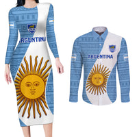 Argentina Rugby Couples Matching Long Sleeve Bodycon Dress and Long Sleeve Button Shirts 2023 Go Champions Los Pumas World Cup - Wonder Print Shop