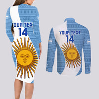 Custom Argentina Rugby Couples Matching Long Sleeve Bodycon Dress and Long Sleeve Button Shirts 2023 Go Champions Los Pumas World Cup - Wonder Print Shop