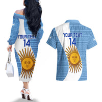 Custom Argentina Rugby Couples Matching Off The Shoulder Long Sleeve Dress and Hawaiian Shirt 2023 Go Champions Los Pumas World Cup - Wonder Print Shop