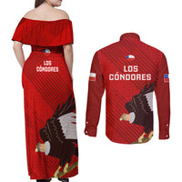 Chile Rugby Couples Matching Off Shoulder Maxi Dress and Long Sleeve Button Shirts 2023 Los Condores Grunge Style - Wonder Print Shop