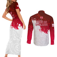 England Rugby Couples Matching Short Sleeve Bodycon Dress and Long Sleeve Button Shirts 2023 Go Champions World Cup Red Rose - Wonder Print Shop