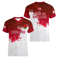 England Rugby Women V Neck T Shirt 2023 Go Champions World Cup Red Rose - Wonder Print Shop