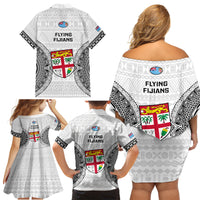 Fiji Rugby Family Matching Off Shoulder Short Dress and Hawaiian Shirt 2023 Go Champions World Cup Fijian Tapa Pattern - Wonder Print Shop