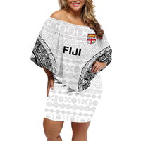 Fiji Rugby Family Matching Off Shoulder Short Dress and Hawaiian Shirt 2023 Go Champions World Cup Fijian Tapa Pattern - Wonder Print Shop
