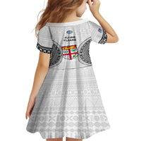 Fiji Rugby Kid Short Sleeve Dress 2023 Go Champions World Cup Fijian Tapa Pattern - Wonder Print Shop