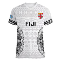 Personalised Fiji Rugby Women V Neck T Shirt 2023 Go Fijian Tapa Pattern World Cup - Wonder Print Shop