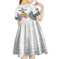 Custom Fiji Rugby Kid Short Sleeve Dress 2023 Go Champions World Cup Fijian Tapa Pattern - Wonder Print Shop