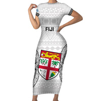 Custom Fiji Rugby Short Sleeve Bodycon Dress 2023 Go Champions World Cup Fijian Tapa Pattern - Wonder Print Shop