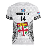 Personalised Fiji Rugby Women V Neck T Shirt 2023 Go Fijian Tapa Pattern World Cup - Wonder Print Shop