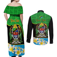 Personalised Tanzania Independence Day Couples Matching Off Shoulder Maxi Dress and Long Sleeve Button Shirt Heri ya Siku ya Uhuru African Pattern - Wonder Print Shop