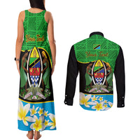 Personalised Tanzania Independence Day Couples Matching Tank Maxi Dress and Long Sleeve Button Shirt Heri ya Siku ya Uhuru African Pattern - Wonder Print Shop