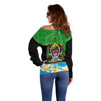 Personalised Tanzania Independence Day Off Shoulder Sweater Heri ya Siku ya Uhuru African Pattern - Wonder Print Shop