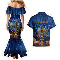 Personalised Hanukkah Couples Matching Mermaid Dress and Hawaiian Shirt Menorah Happy Jewish Holiday - Wonder Print Shop