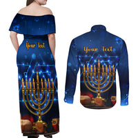 Personalised Hanukkah Couples Matching Off Shoulder Maxi Dress and Long Sleeve Button Shirt Menorah Happy Jewish Holiday - Wonder Print Shop