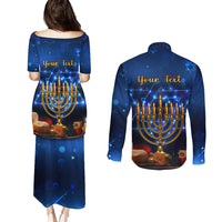 Personalised Hanukkah Couples Matching Puletasi Dress and Long Sleeve Button Shirt Menorah Happy Jewish Holiday - Wonder Print Shop
