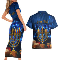 Personalised Hanukkah Couples Matching Short Sleeve Bodycon Dress and Hawaiian Shirt Menorah Happy Jewish Holiday - Wonder Print Shop