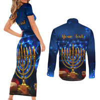 Personalised Hanukkah Couples Matching Short Sleeve Bodycon Dress and Long Sleeve Button Shirt Menorah Happy Jewish Holiday - Wonder Print Shop