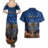 Personalised Hanukkah Couples Matching Summer Maxi Dress and Hawaiian Shirt Menorah Happy Jewish Holiday - Wonder Print Shop
